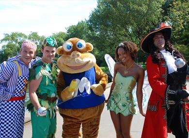 Panto cast and Matcham Monkey by Phil Harrison