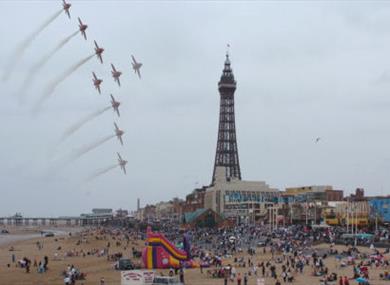 Red Arrows over Blackpool Tower